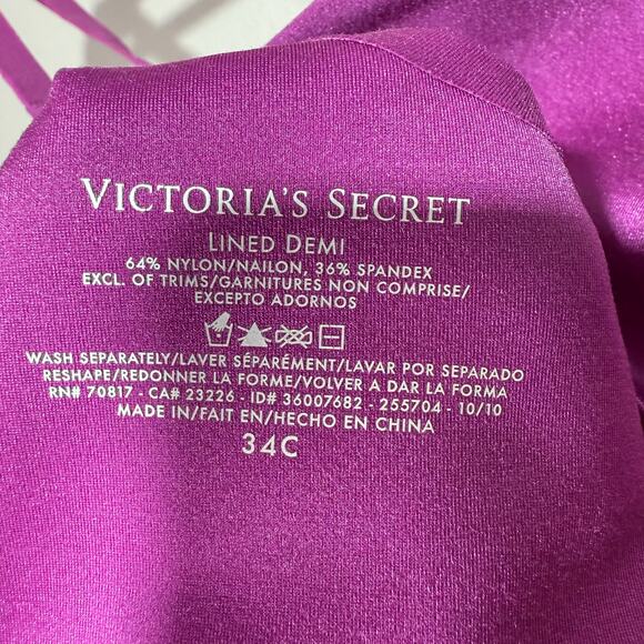 Victoria’s Secret Lined Demi Bra 34C Purple Smooth Underwire Adjustable Straps - Picture 6 of 6